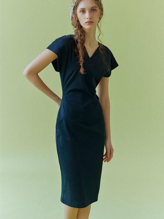 bottigila V-neck jersey midi dress_black