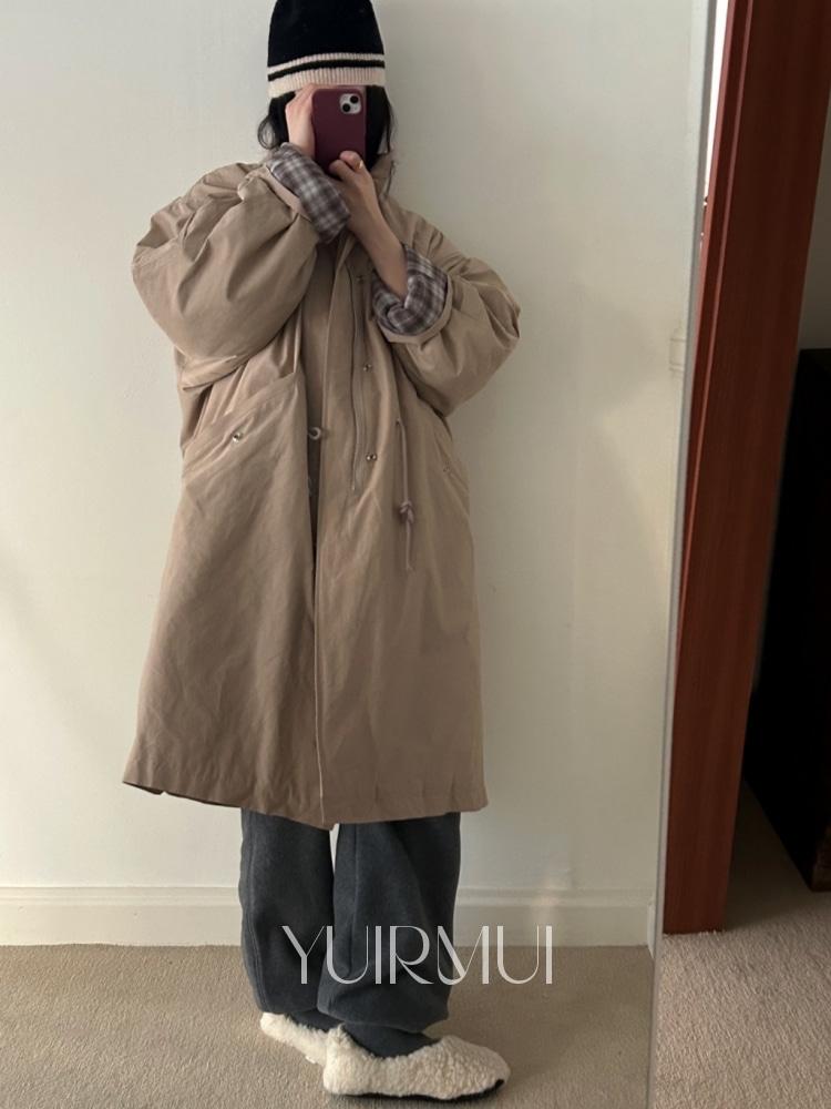 basket 바스켓 하버 체크 배색 야상 사파리 롱 점퍼 2color