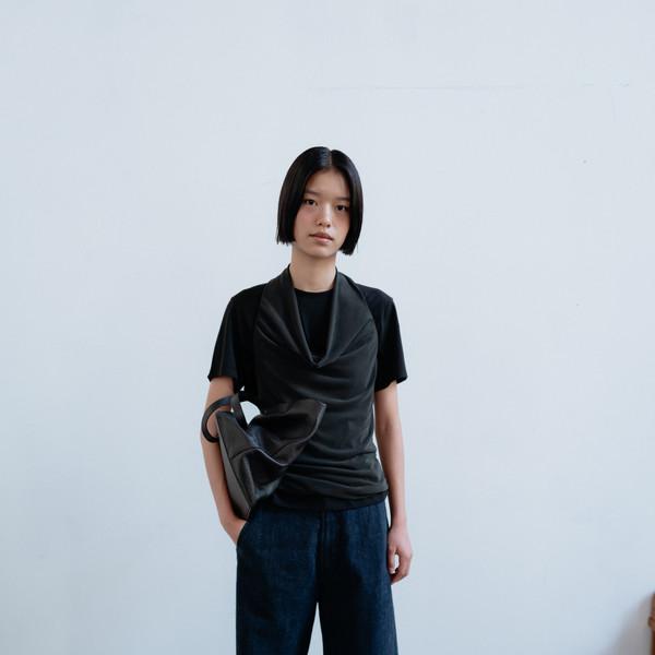 Cotton denim curve pants (dark navy)