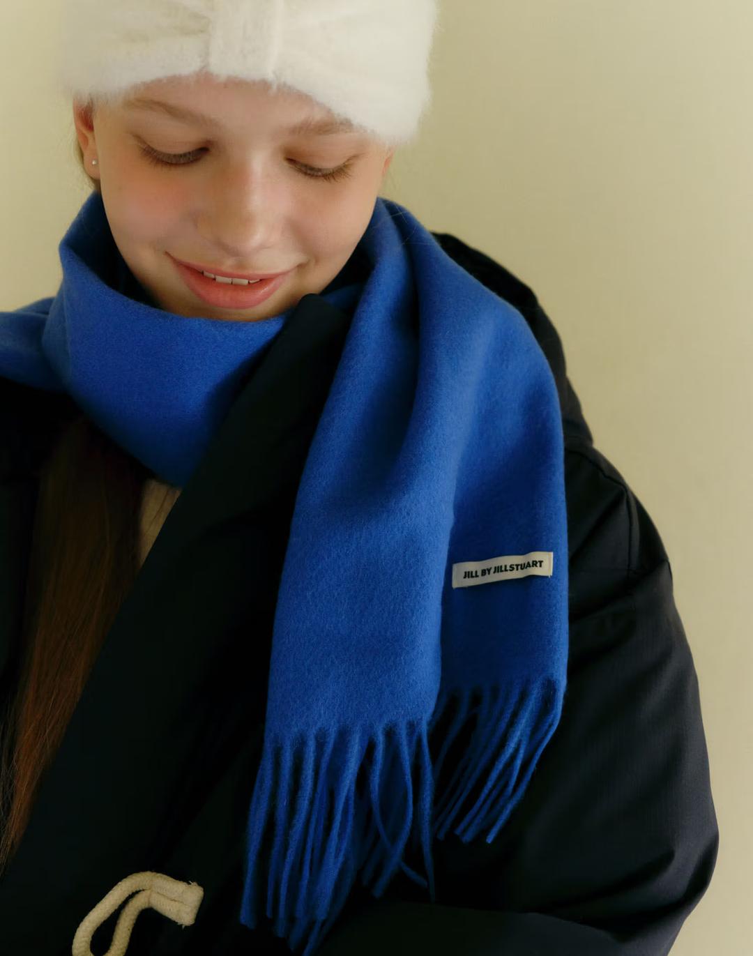 블루 단색 울캐시미어혼방 머플러