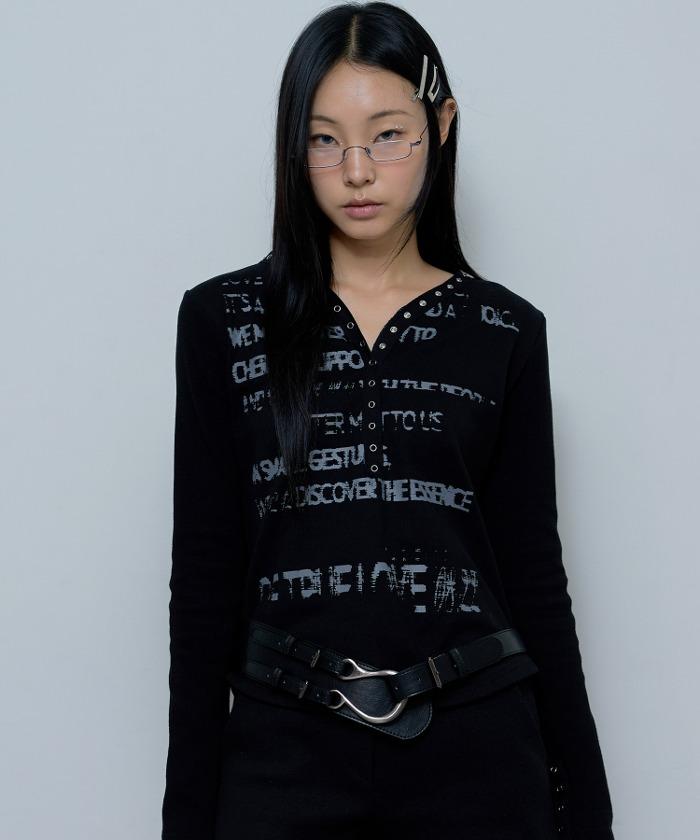 VINTAGE LETTERING SNAP LONG SLEEVE (BLACK)_F24ZB067