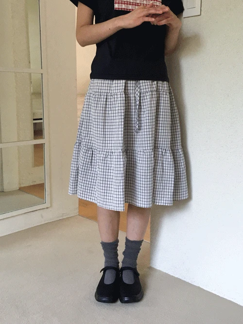 샵 체크 미디 스커트 (2colors)