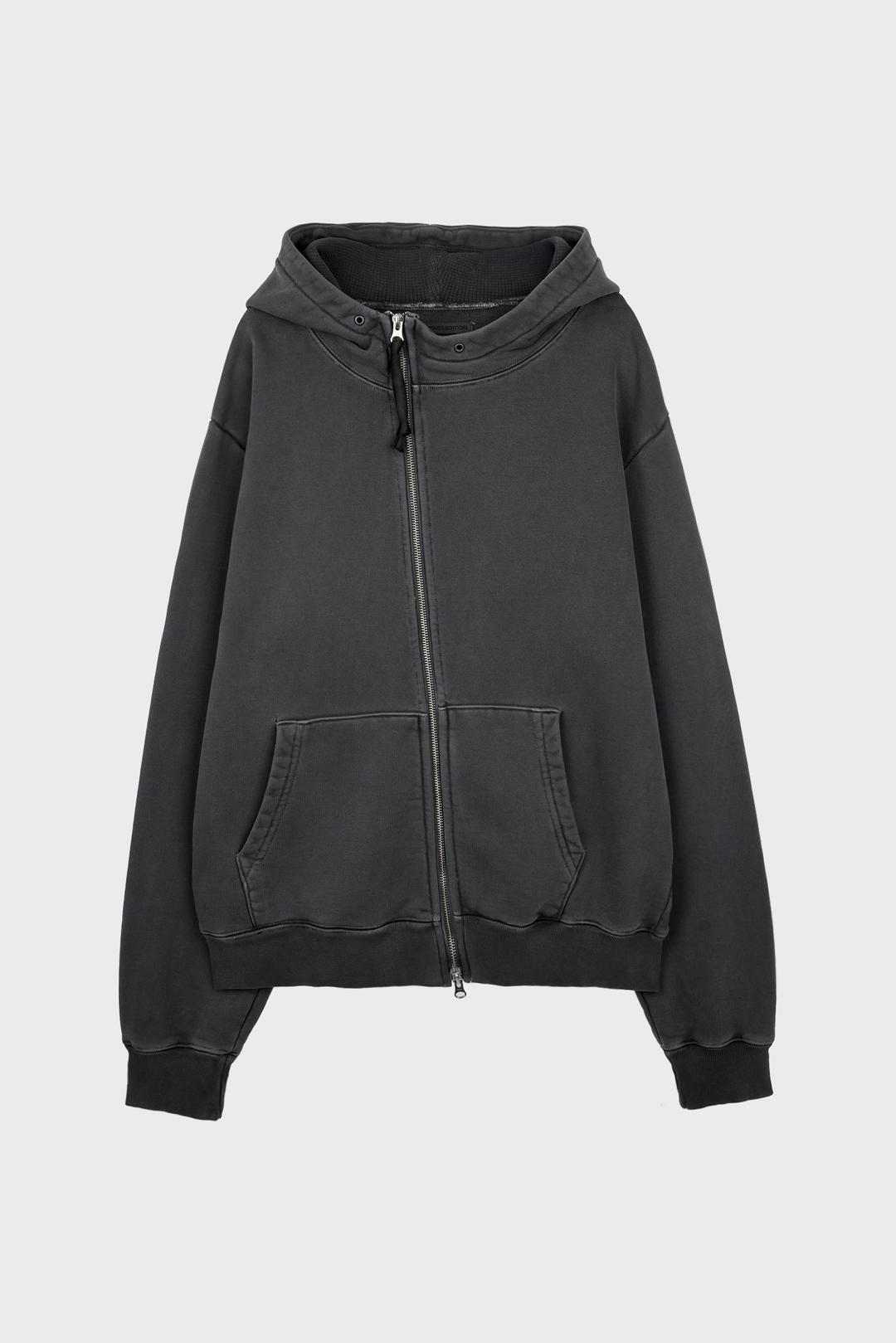 DESTROYED OBLIQUE HOODIE ZIP UP DARK GRAY