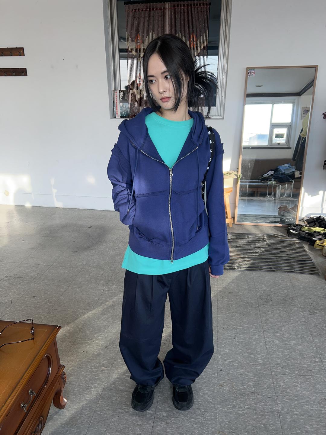 raw-edge sonic hood zip-up