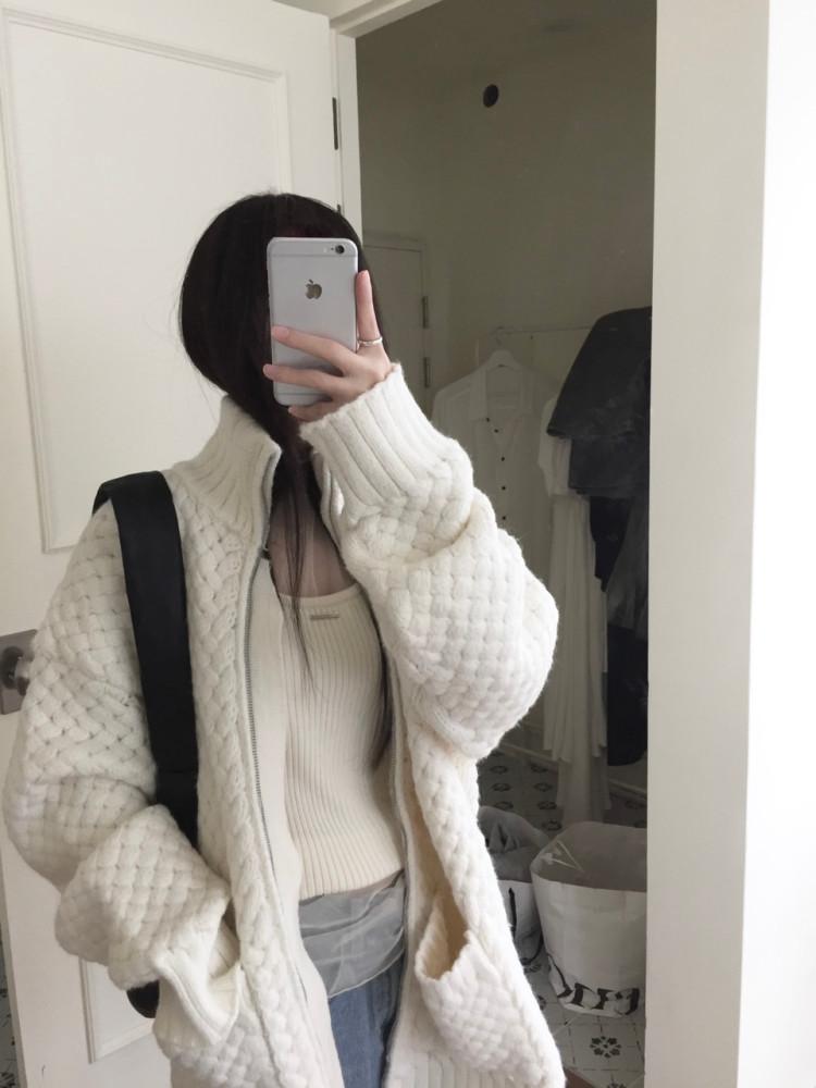 oversize knit zip-up (ivory)