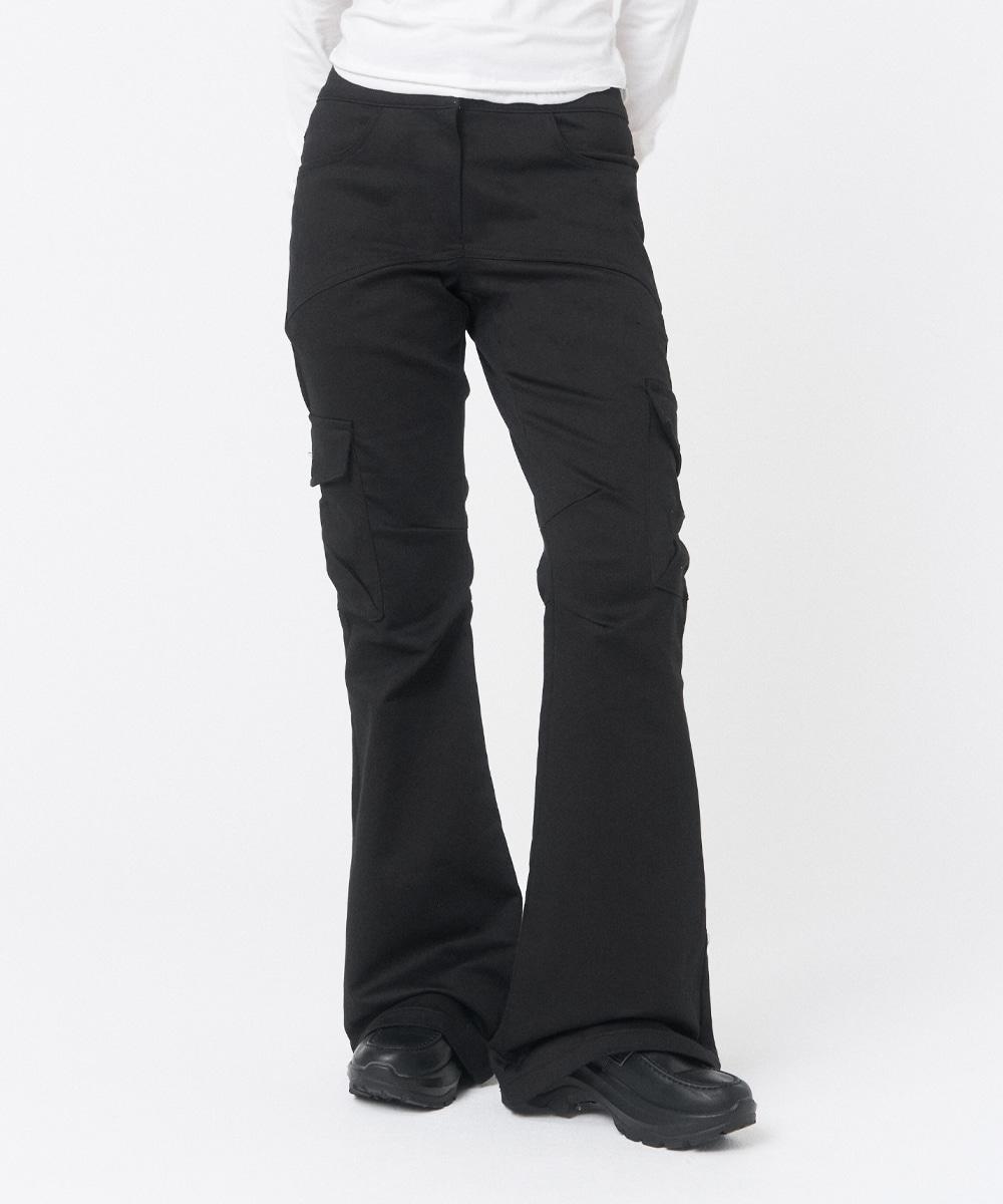 Panel cargo bootscut pants BLACK