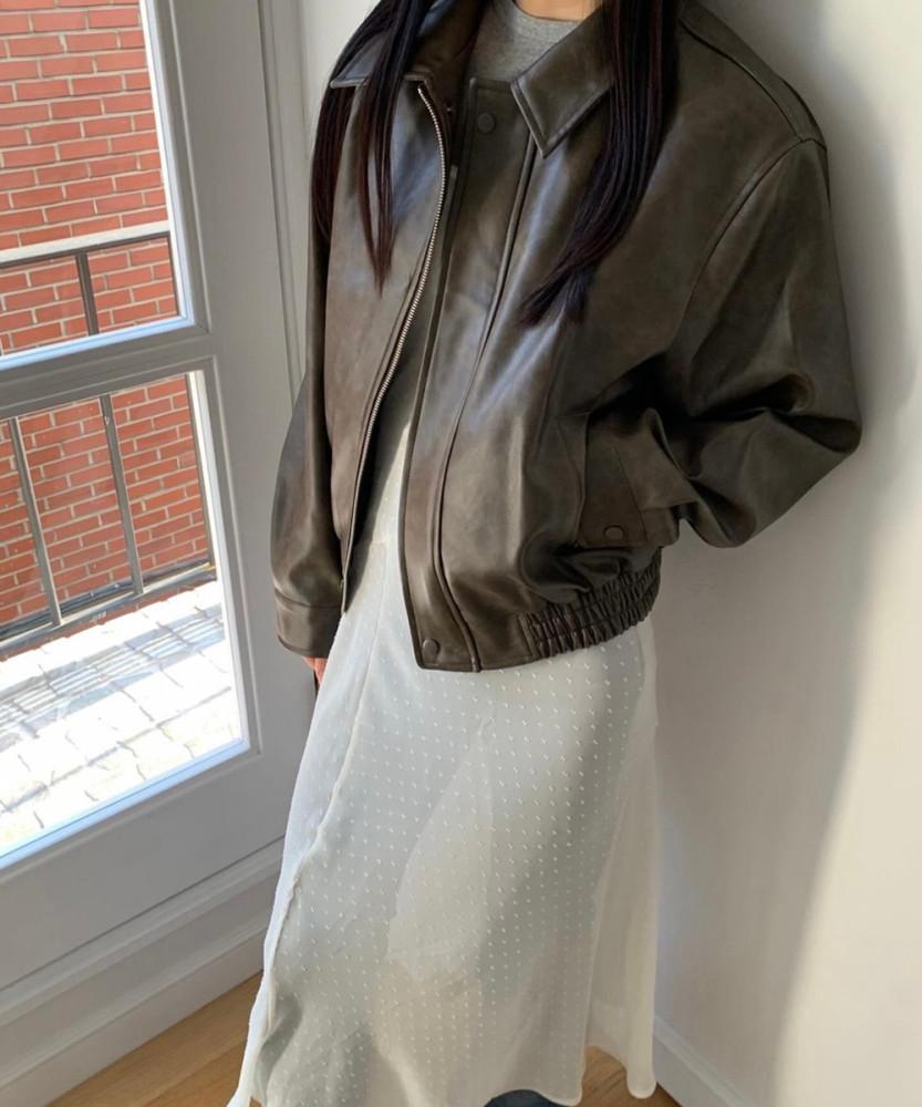 [가을신상/블랙당일] 슬러브 엔느 레더 점퍼 (2col) slub