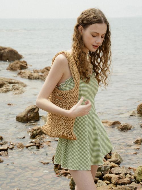 COSMA check one-piece_GREEN