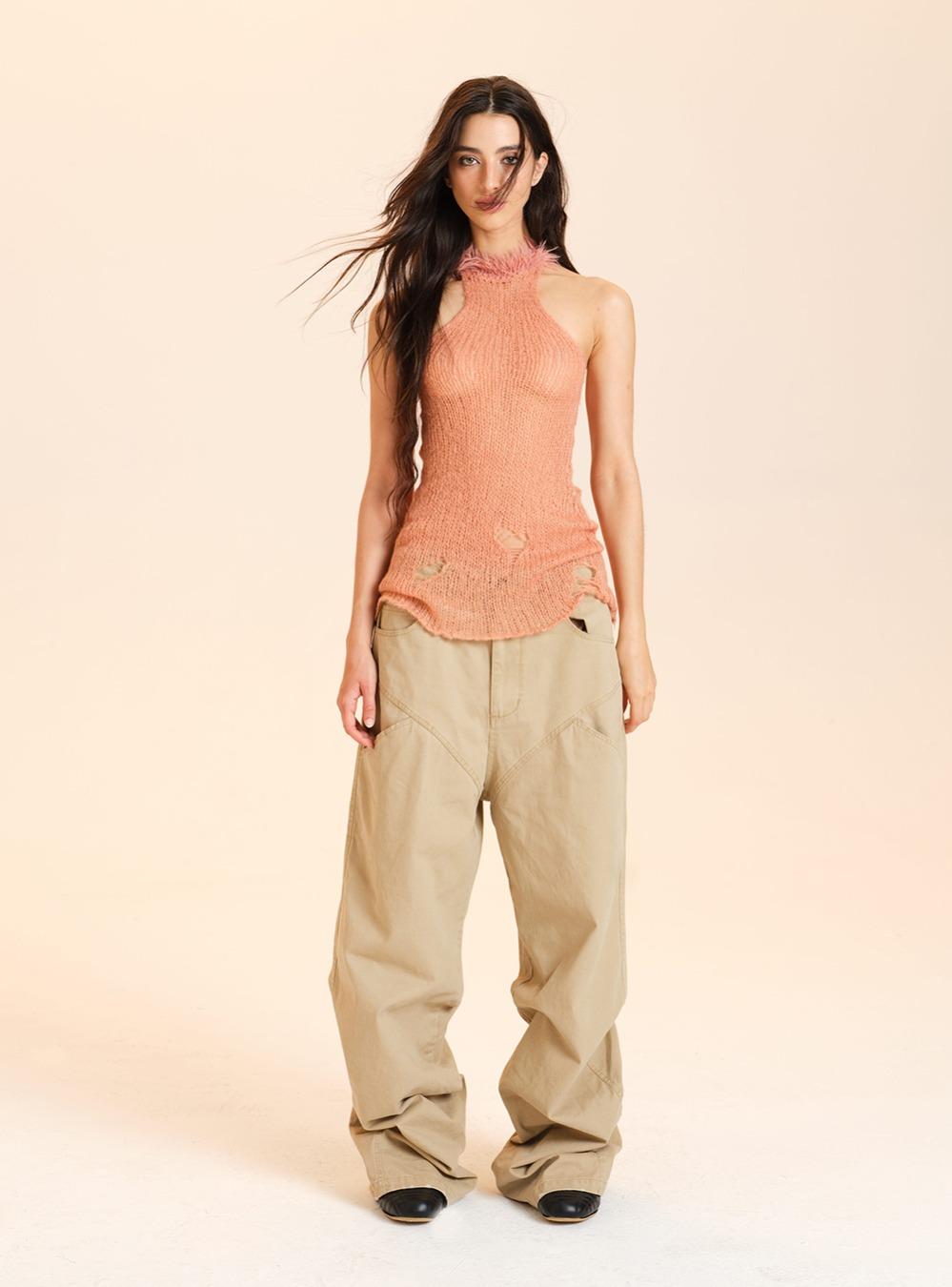 Washed Wrinkle Wide-Leg Pants