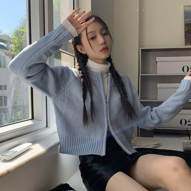 [해외] 세미 크롭 니트 가디건 2color