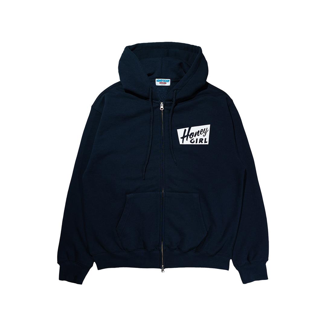 HONEY GIRL ZIP UP HOODED SWEATSHIRT NAVY