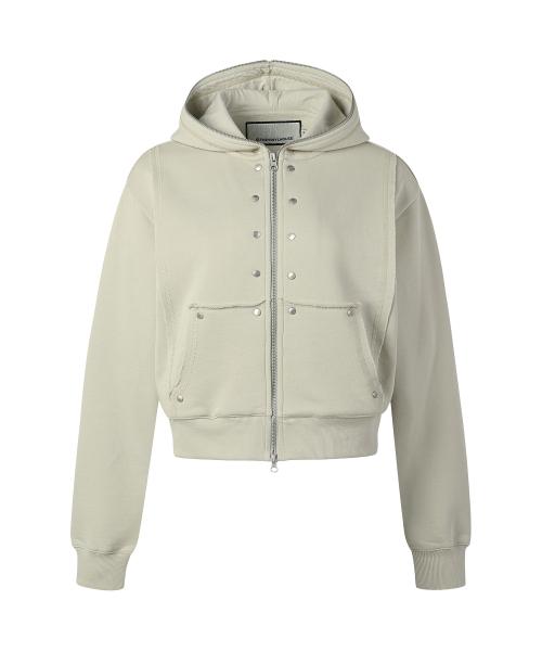 STUDDED FULL ZIP-UP HOODIE (W) BEIGE