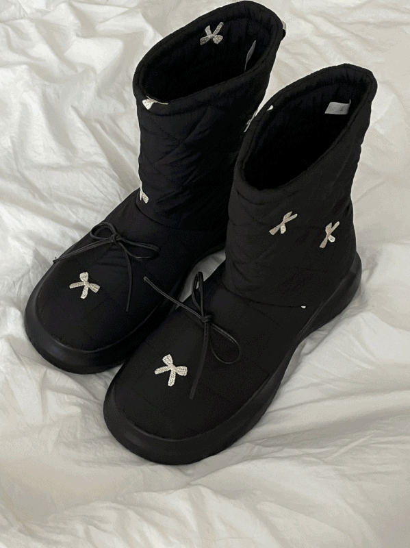 기하스 [300돌파] 리본 퀄팅 방수 패딩부츠 털안감 방한 미들 부츠(2c)