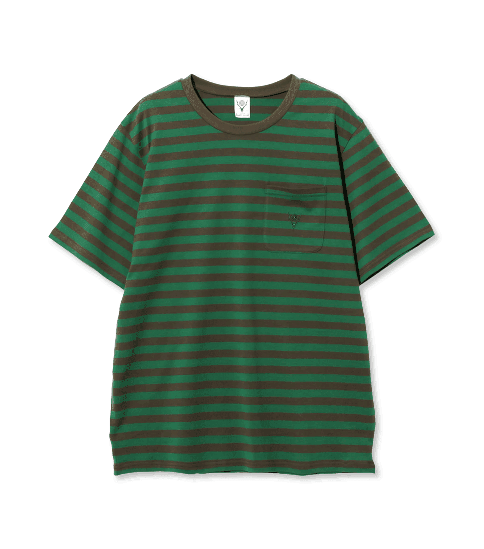 [SOUTH2 WEST8]S/S ROUND POCKET T - COTTON STRIPE JERSEY 'GREEN’