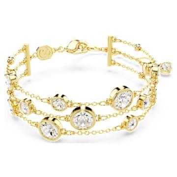 Imber wide bracelet, Round cut, White, Gold-tone plated