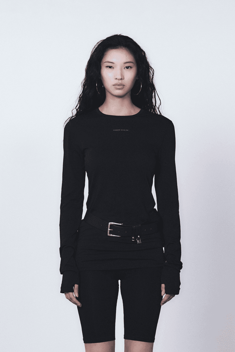 Basic Label Finger Hole Long Sleeves [ Black ]