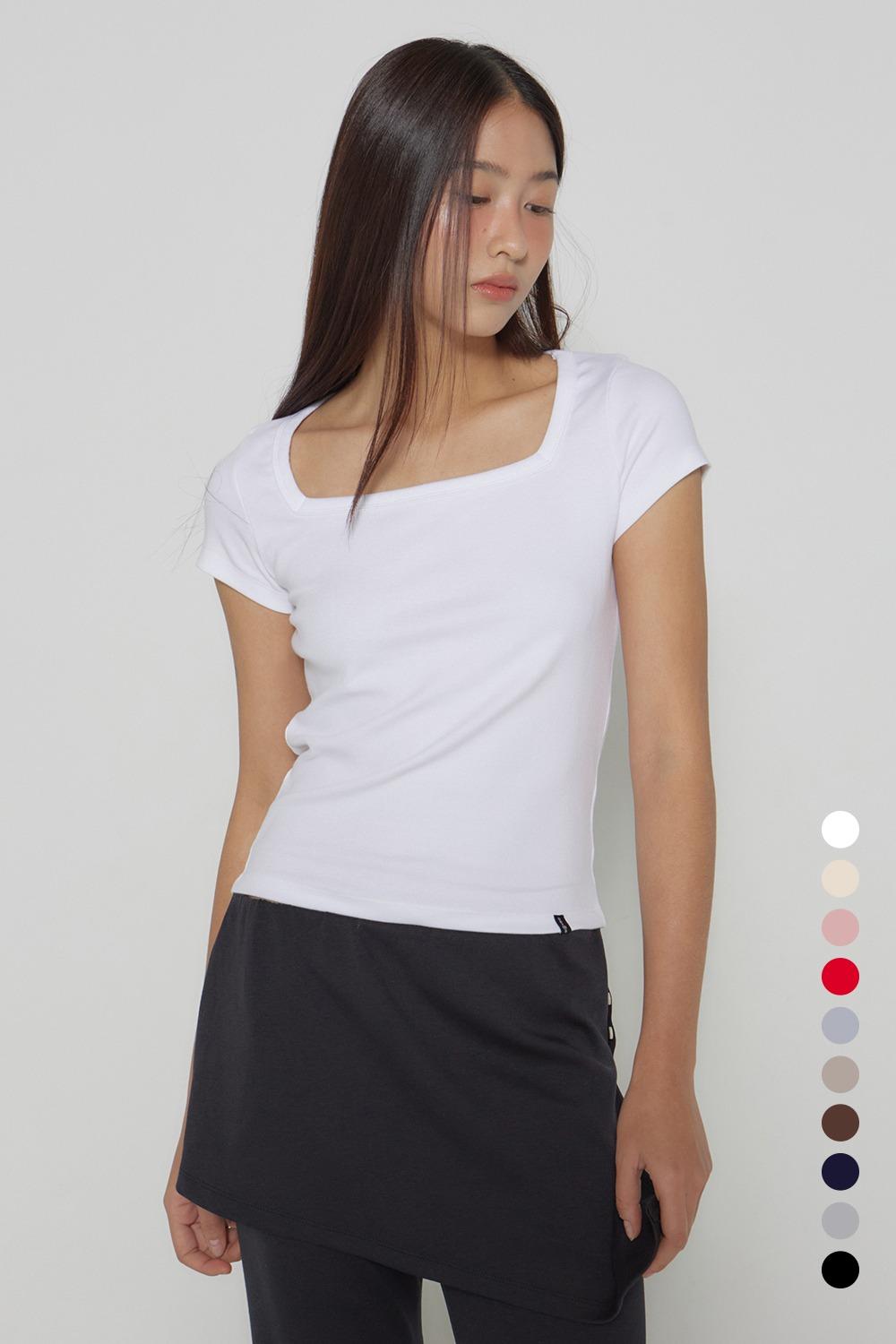 D. BASIC COTTON SQUARE-NECK T - 10 COLOR