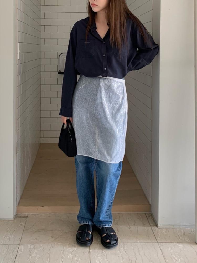 [m당일] br 스팽글 스커트 H라인 글로시 레이어드스커트