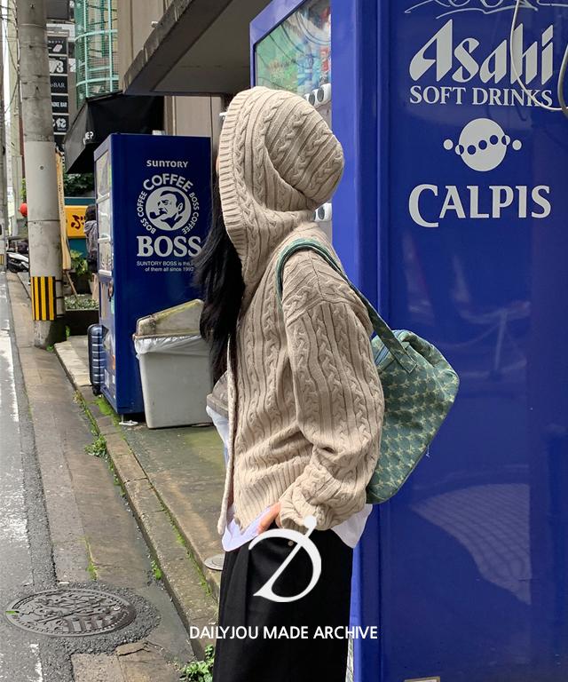 데일리쥬 [2만장판매/MADE] 러키슨 루즈핏 꽈배기 후드 가디건