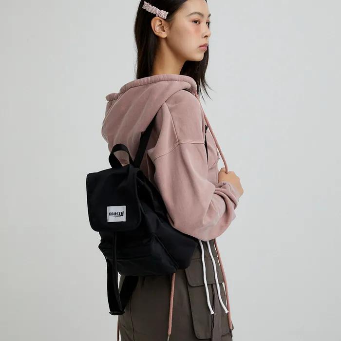 FLAP STRING MINI BACKPACK BLACK