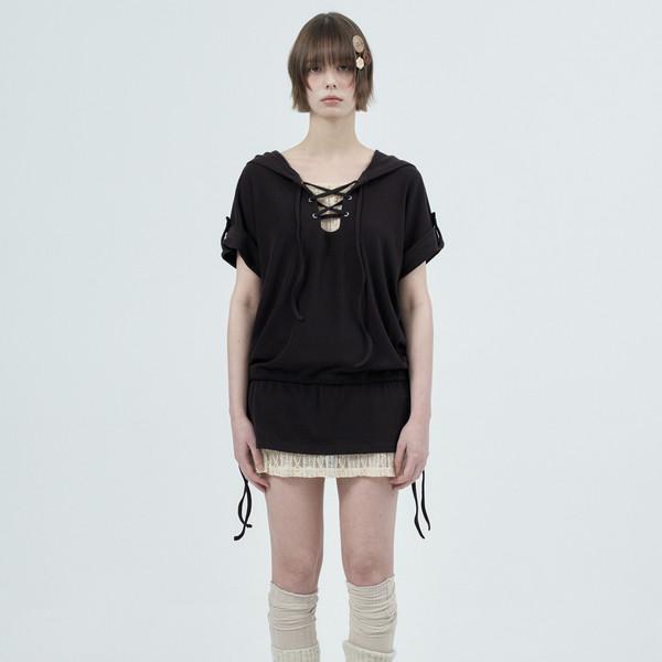 eyelet lace hood op / brown