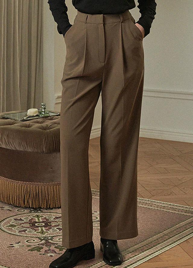 Classic One-tuck Wide Slacks Brown 