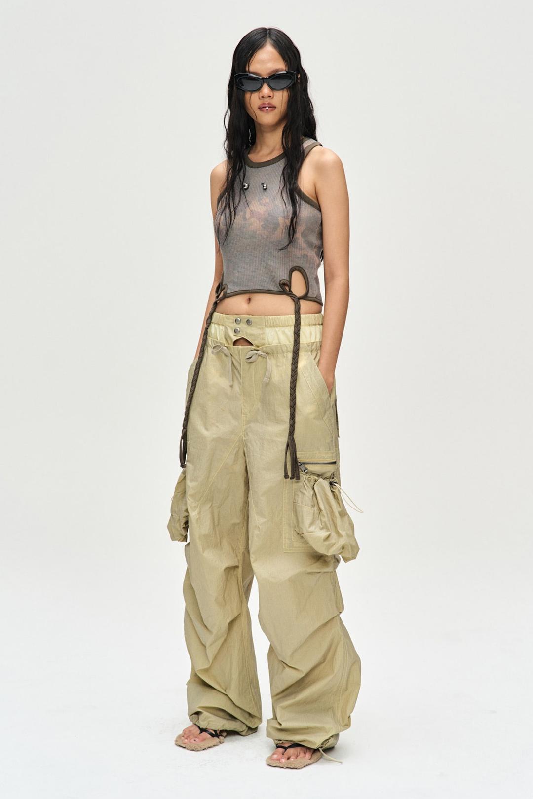 BALLOON POCKET PARACHUTE PANTS apa709w(YELLOW BEIGE)