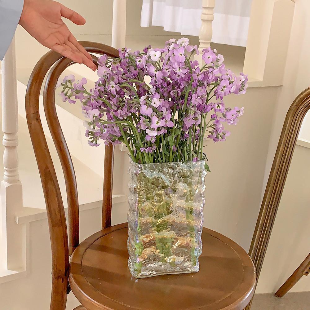 진심디자인 아이비 화병 꽃병 투명 유리 인테리어 오로라 홀로그램 레트로 꽃꽂이 대형 오브제 소품