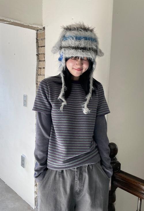 어나더랭귀지 stripe layered T