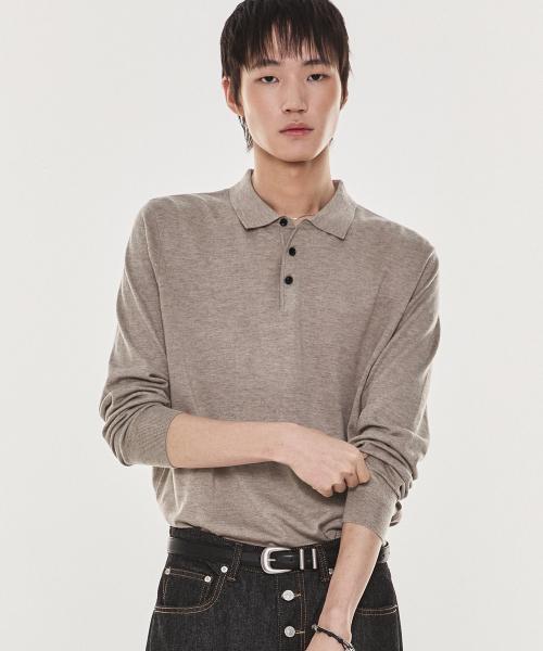 Structured Polo Knit Shirt (Beige)