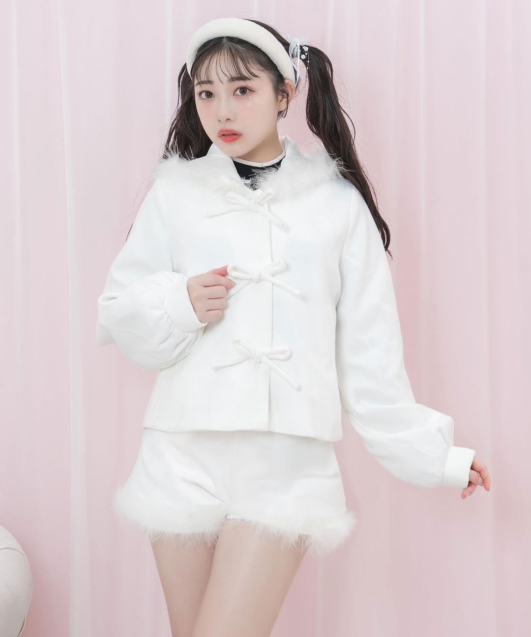トリプルリボンフェザーコート ショートパンツ SET UP