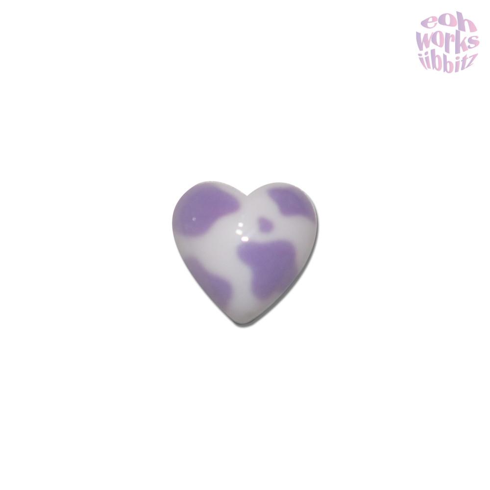 purple cow heart button / 카우패턴 연보라 하트