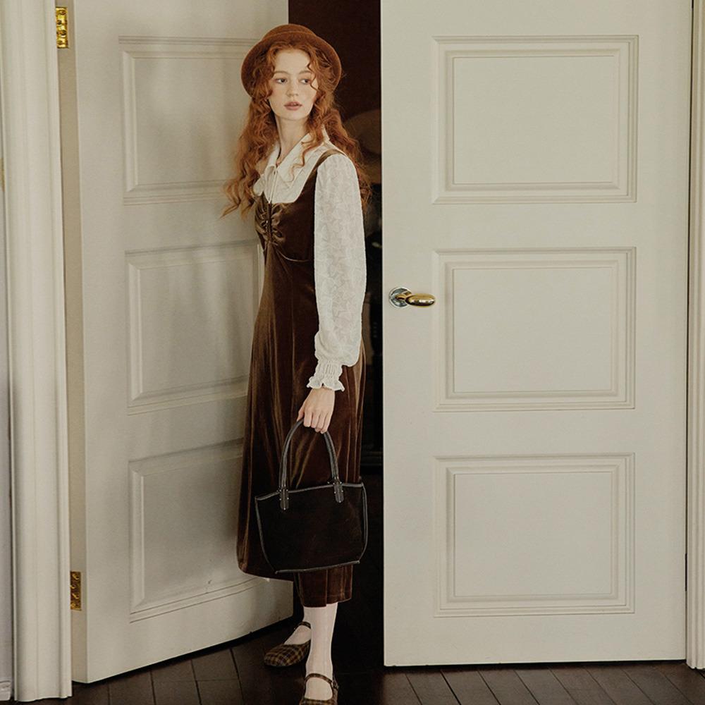 PM_Velvet fake two-piece dress