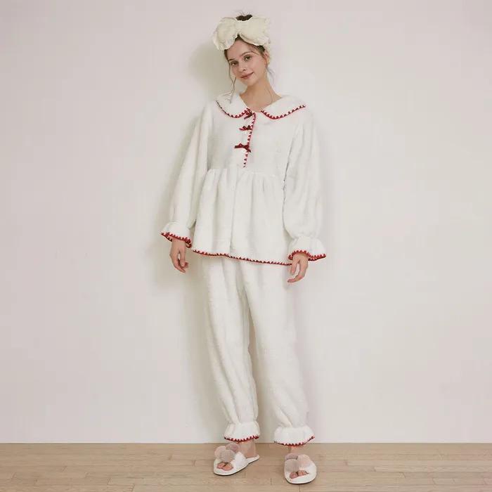 여성 포그니 보아극세사 긴소매 투피스 수면 잠옷