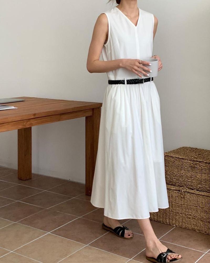 Feb11 페브러리 셔링 원피스 라운드 민소매 주름 롱 ops (3 color)