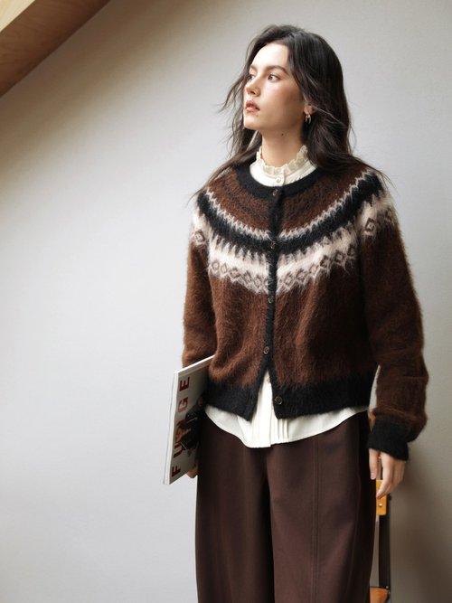 2 colors Thoughts Wild Nordic Retro Fair Island Sweater Literary Retro Sweater Camel Cardigan