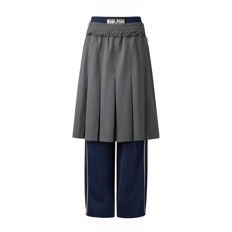 LAYERED SKIRT PANTS (GREY-NAVY)