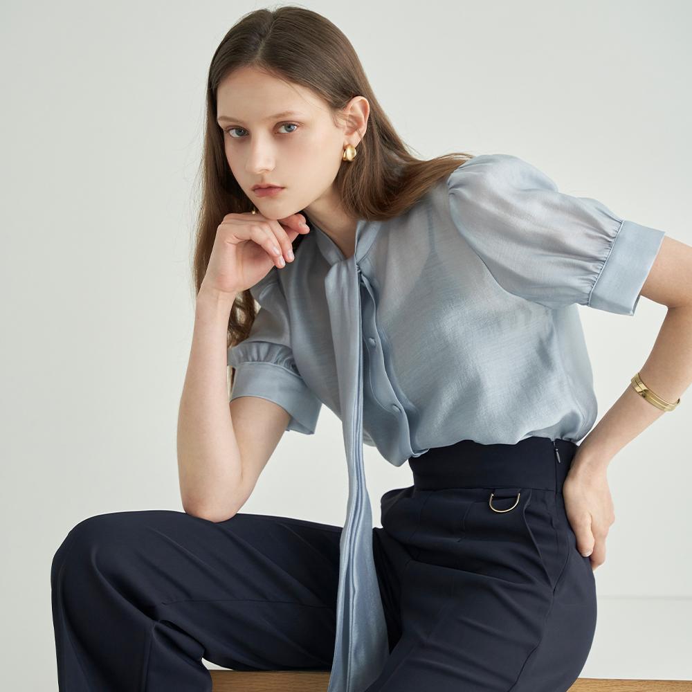 [당일발송] 리본 타이 셔링 반팔 블라우스 LM08BL111L