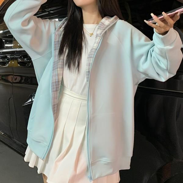 Pastel Breeze Plaid Hoodie - 파스텔 브리즈 체크 후드