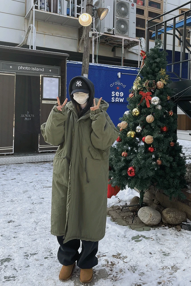 [후드/하이넥] 양털 롱 야상 Kush Kush