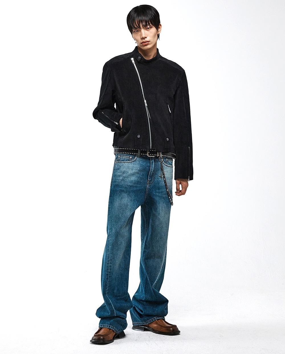 CORDUROY ASYMMETRIC BIKER JACKET BLACK (WJ302)