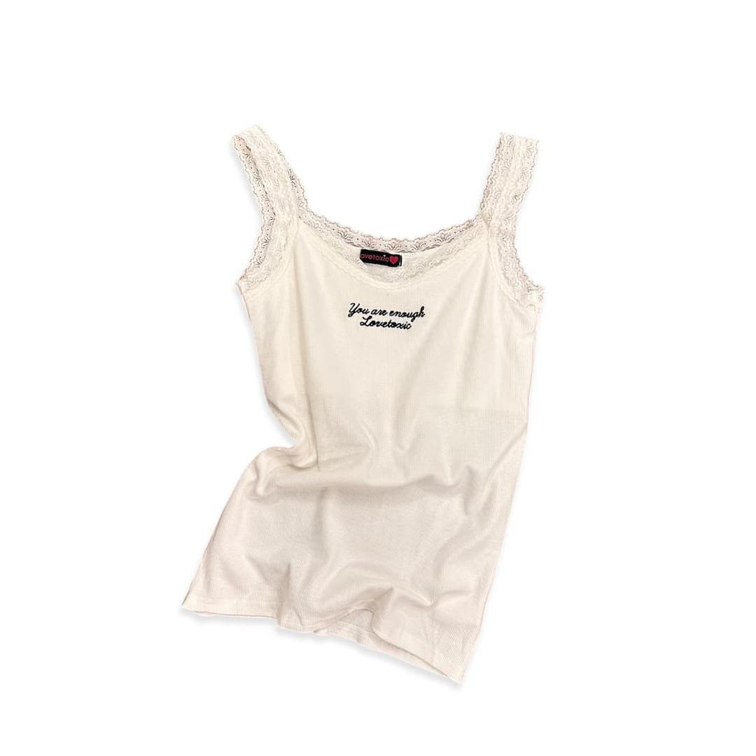 White Embroidery Lettering Lace Top | 후루츠패밀리