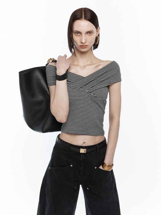 CROSS-OVER OFF-SHOULDER TOP GREY (S24TO9012GY)