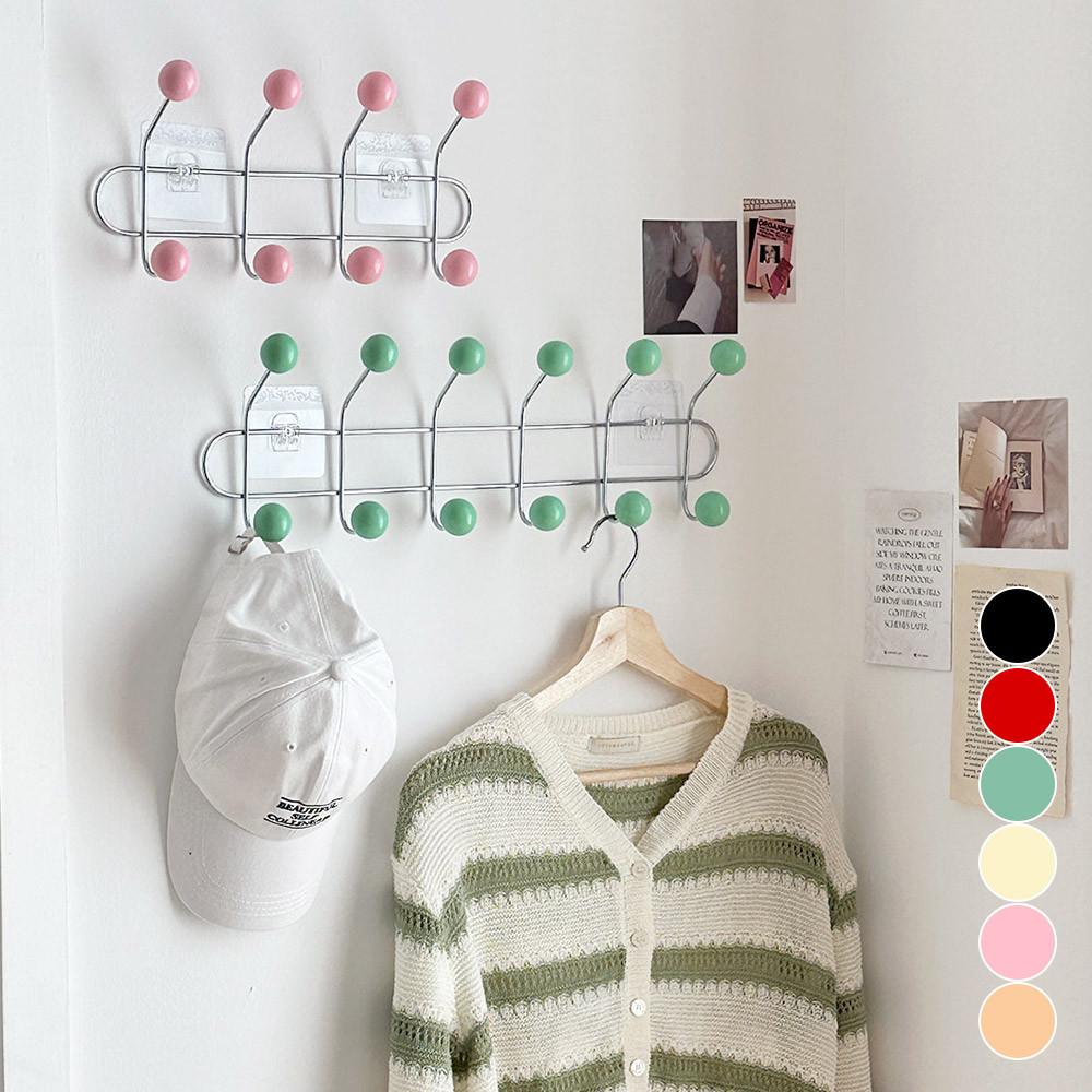 컬러 봉봉 코트랙 무타공후크 4구 6구 도어행거 옷걸이 모자 접착식 가방걸이