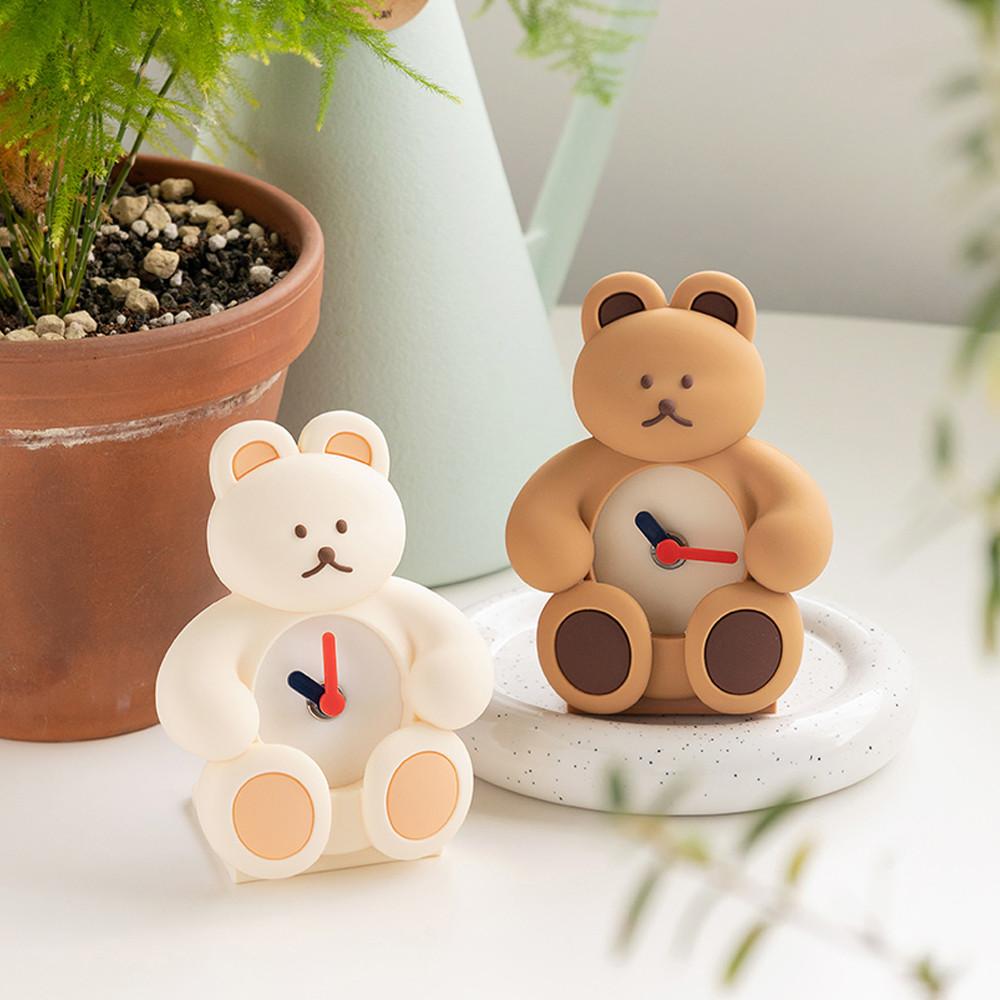 곰돌이 캐릭터 미니탁상시계 무소음 아날로그 아이방 테이블 인테리어