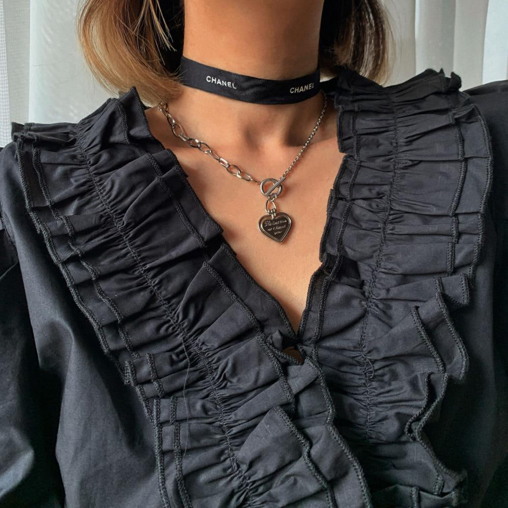 [드로우어텐션] 써지컬스틸 하트 반반 체인 목걸이