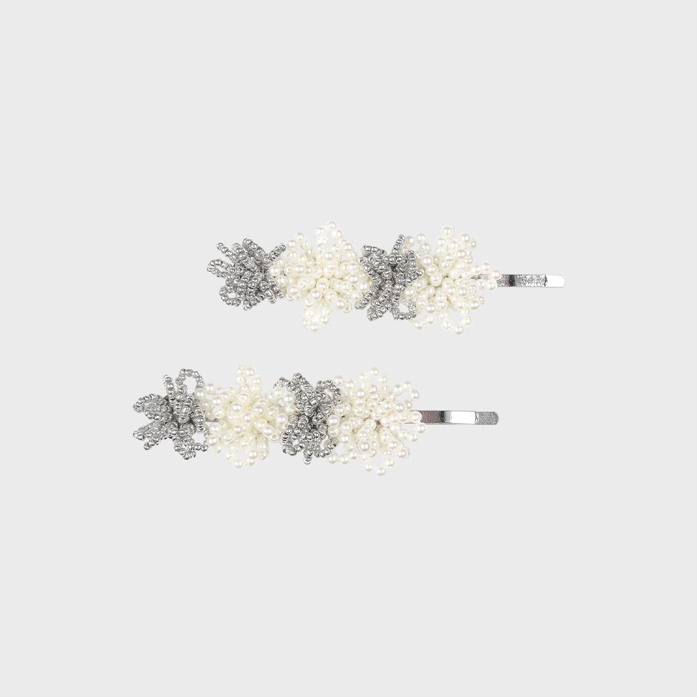 BEADED SPARKLE HAIRCLIP SET 2PCS (SILVER)