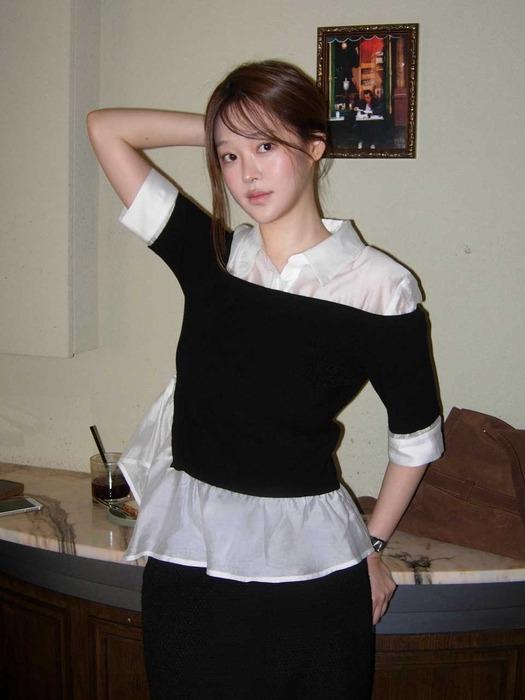 [단독]잇미샤 블라우스 레이어드 니트탑 ITQ3ZPO740 (BLACK)