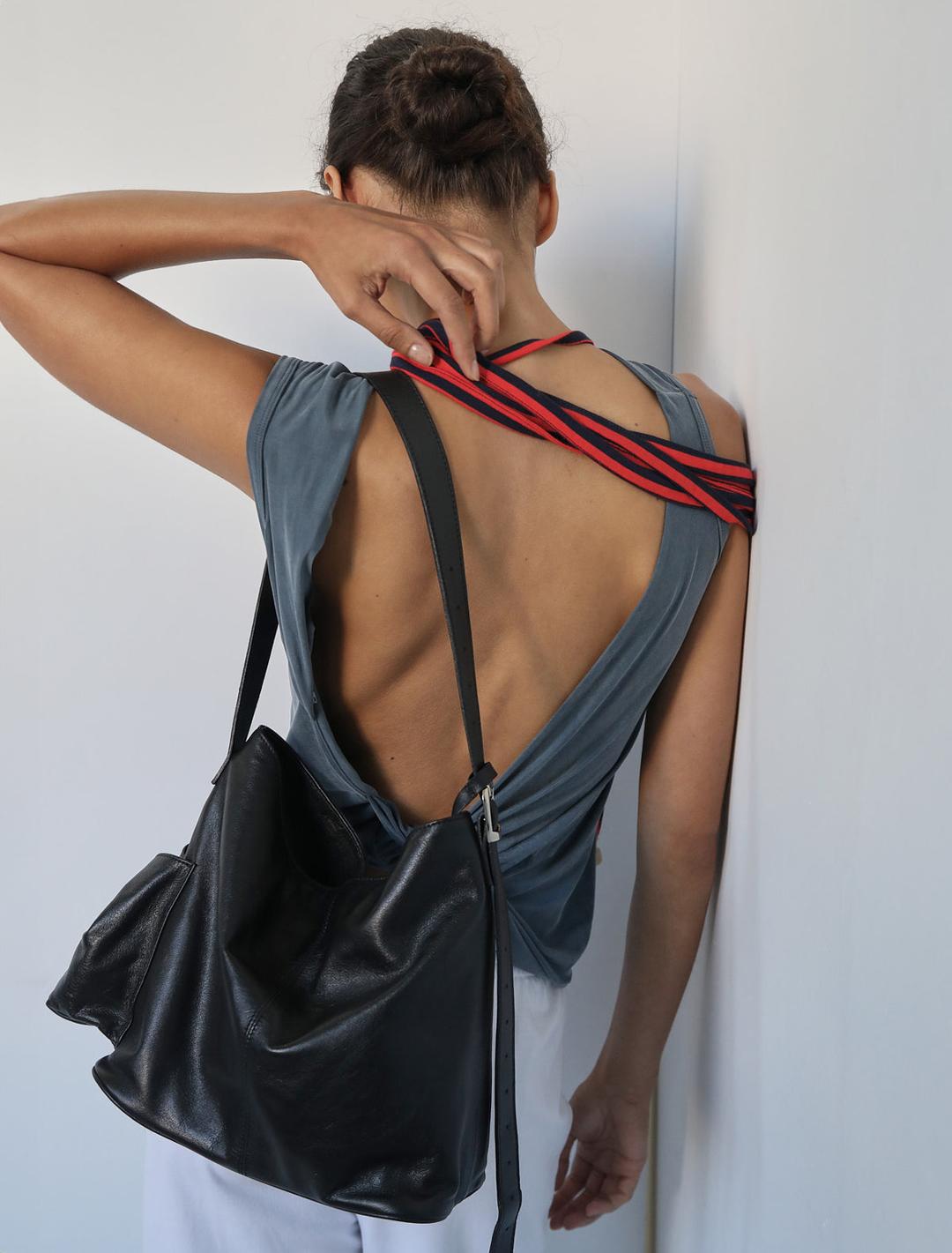 MINI CAMP NOU-Black mini camp nou everyday leather bag