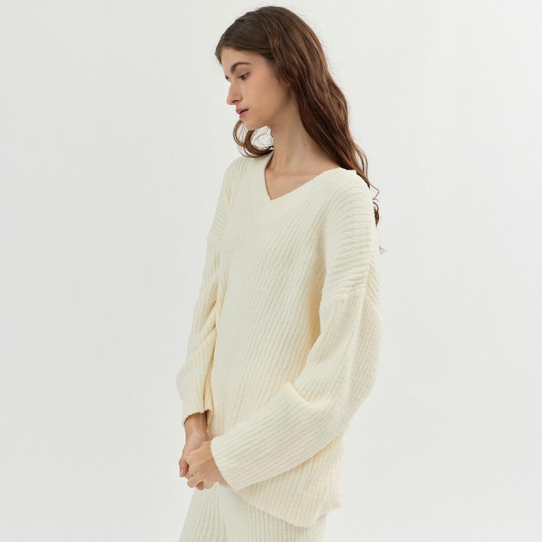 아론 여성 수면 잠옷 세트 홈웨어 파자마 긴팔 긴바지 아이보리